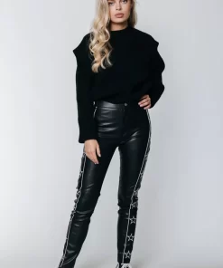 Women Colourful Rebel Chloe Star Faux Leather Five Pocket Pants | Black/White