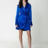 Women Colourful Rebel Dorin Satin Wrap Dress | Vibrant Blue