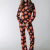 Women Colourful Rebel Flower Peached Flare Pants | Mandarin Orange