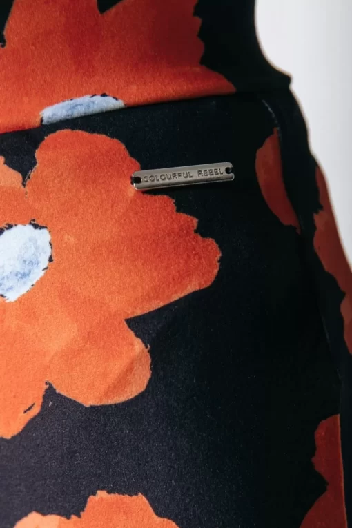 Women Colourful Rebel Flower Peached Flare Pants | Mandarin Orange