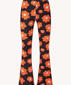 Women Colourful Rebel Flower Peached Flare Pants | Mandarin Orange