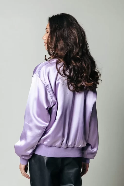 Women Colourful Rebel Hallie Patch Satin Bomber Jacket | Lilac