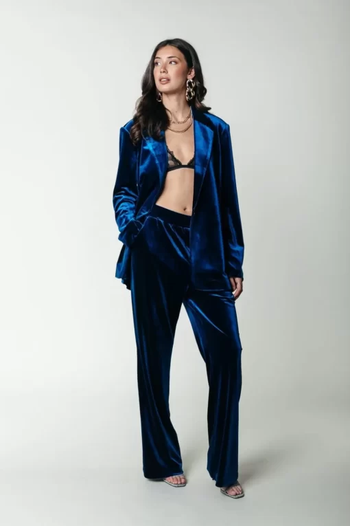 Women Colourful Rebel Hape Velvet Slouchy Blazer | Vibrant Blue