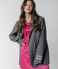 Women Colourful Rebel Jesra Stripe Blazer | Dark Gray
