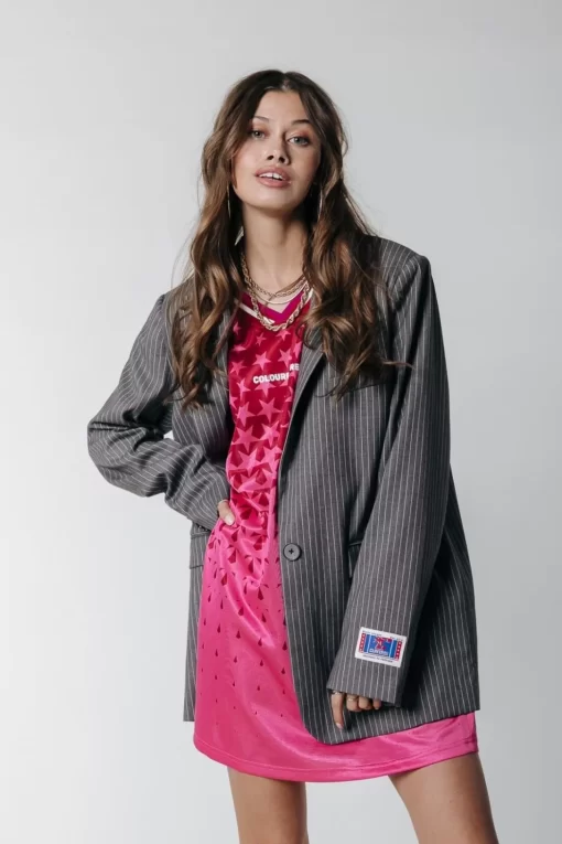 Women Colourful Rebel Jesra Stripe Blazer | Dark Gray