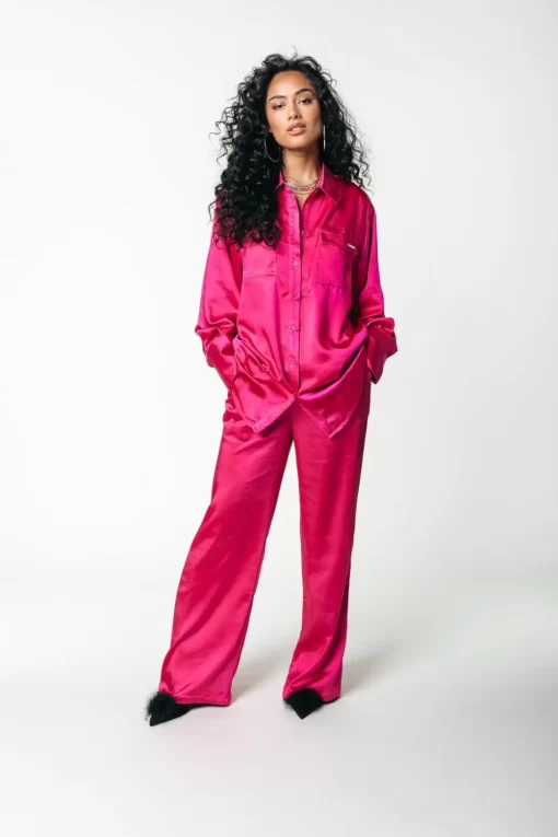 Women Colourful Rebel Jiby Satin Pants | Fuchsia