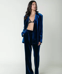 Women Colourful Rebel Jiby Velvet Straight Pants | Vibrant Blue