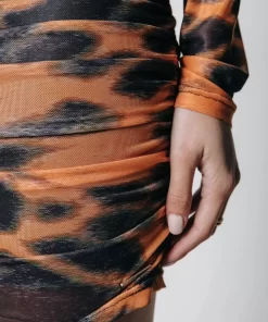 Women Colourful Rebel Juda Animal Mesh Dress | Mandarin Orange