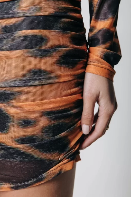Women Colourful Rebel Juda Animal Mesh Dress | Mandarin Orange