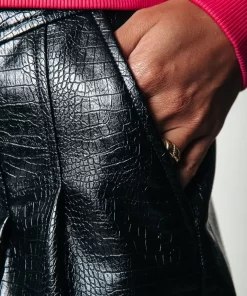 Women Colourful Rebel Linde Croco Vegan Leather Short | Black