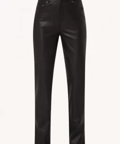 Women Colourful Rebel Livia Mid Rise Vegan Leather Pants | Black