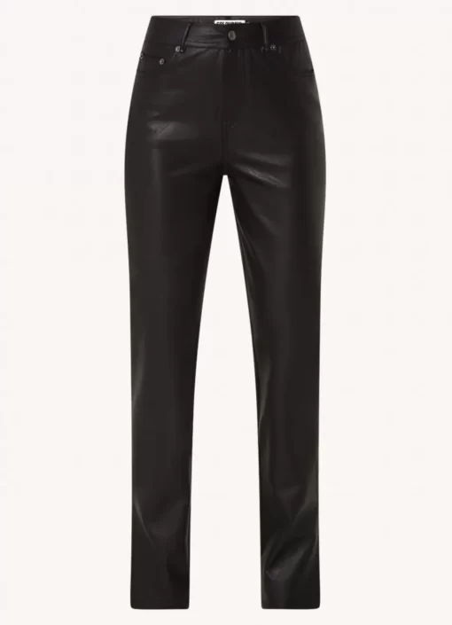 Women Colourful Rebel Livia Mid Rise Vegan Leather Pants | Black