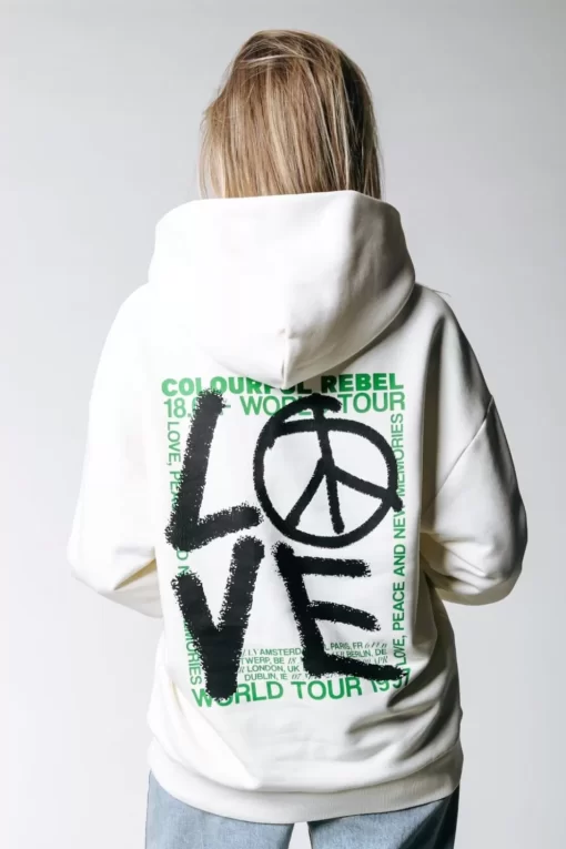 Women Colourful Rebel Love Peace Hoodie | Off White