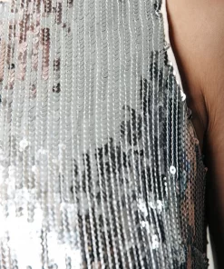 Women Colourful Rebel Mase Sequins Fringe Halter Dress | Metallic Silver