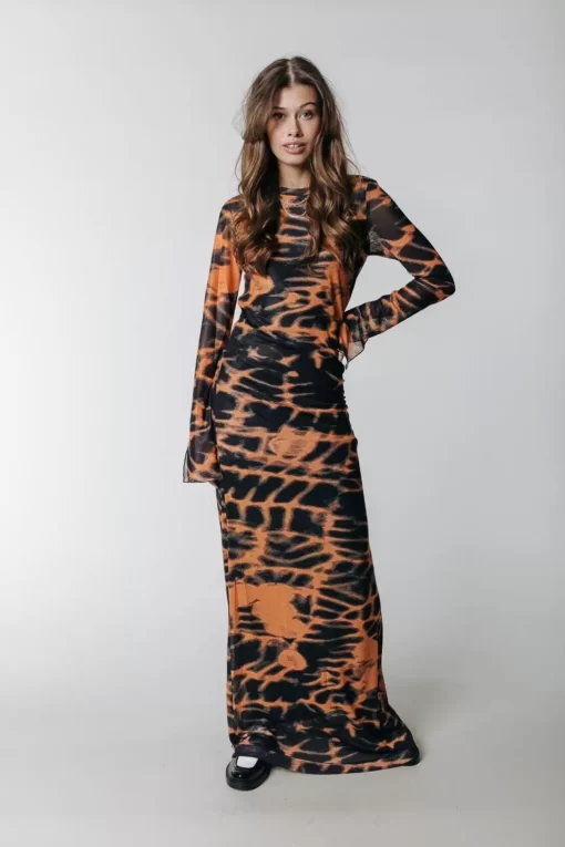 Women Colourful Rebel Maude Animal Mesh Maxi Dress | Mandarin Orange