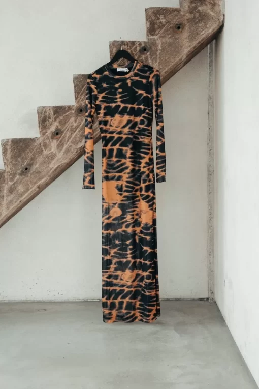 Women Colourful Rebel Maude Animal Mesh Maxi Dress | Mandarin Orange