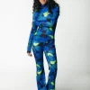 Women Colourful Rebel Moved Flower Peached Extra Flare Pants | Vibrant Blue