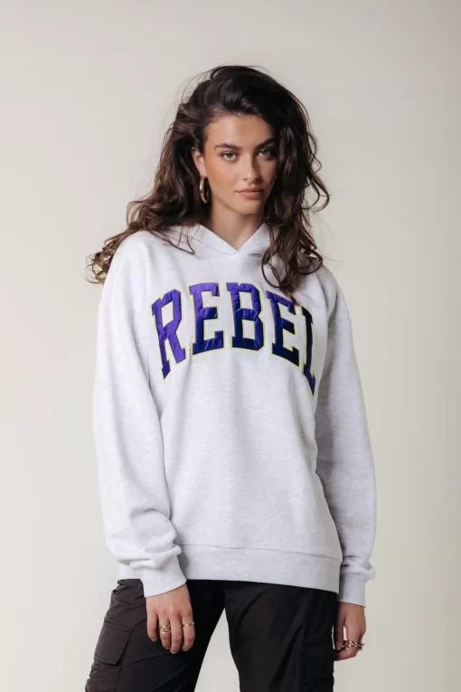 Women Colourful Rebel Rebel Patch Oversized Hoodie | Light Gray Melange