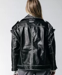 Women Colourful Rebel Sage Leather Biker Jacket | Black