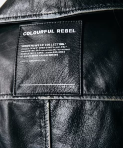 Women Colourful Rebel Sage Leather Biker Jacket | Black