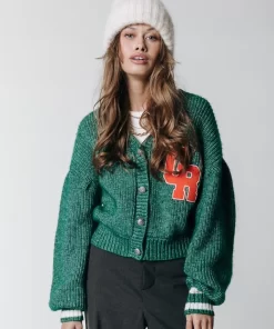 Women Colourful Rebel Shara Cr Patch Knitted Cardigan | Deep Green