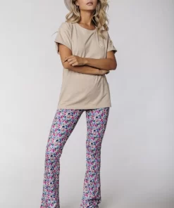 Women Colourful Rebel Small Flower Peached Flare Pants | Multicolor