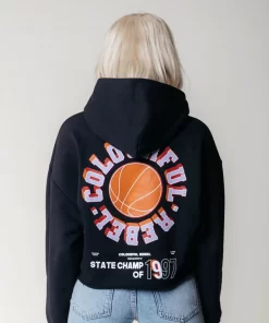 Women Colourful Rebel State Champ Croppd Hoodie | Black