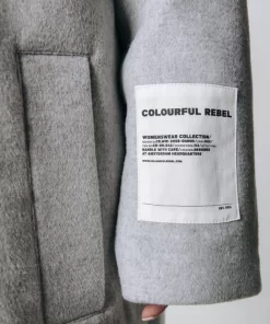 Women Colourful Rebel Zania Double Breasted Wool Long Coat | Light Gray Melange