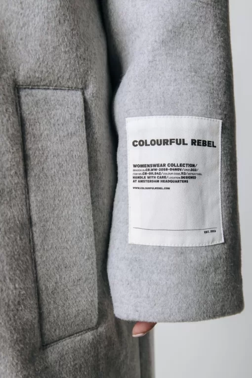 Women Colourful Rebel Zania Double Breasted Wool Long Coat | Light Gray Melange