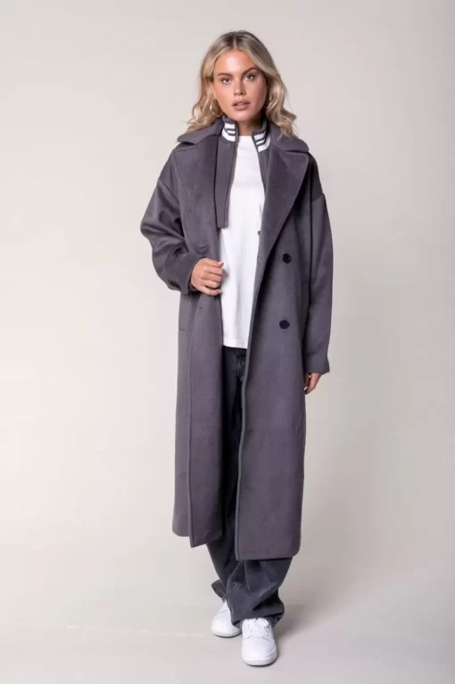 Women Colourful Rebel Zania Rib Collar Wool Coat | Taupe